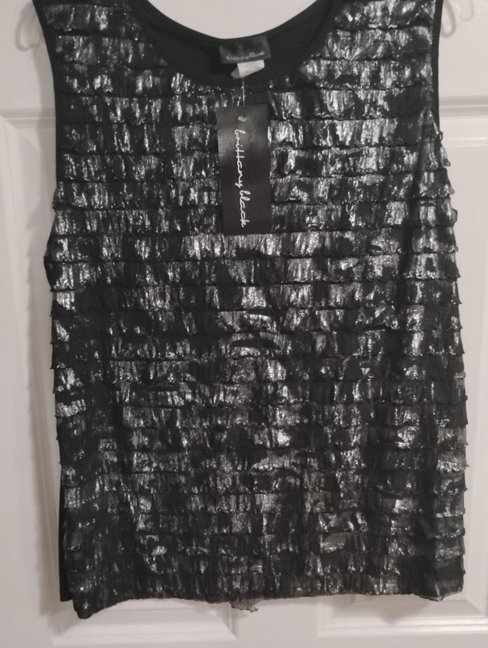 Brittany Black Silver-Accent Ruffled Tank Top